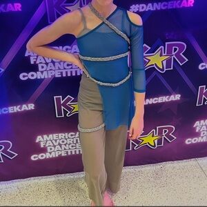 Blue and Tan Dance Custom Dance Costume with tan Accents